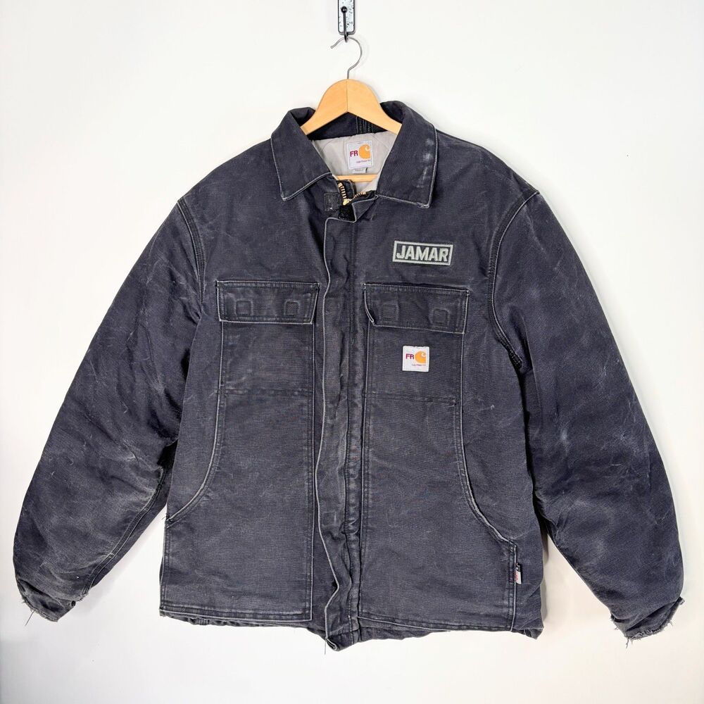 Carhartt FR Duck Traditional Coat Black Distressed Flame Resistant 101618-001 L